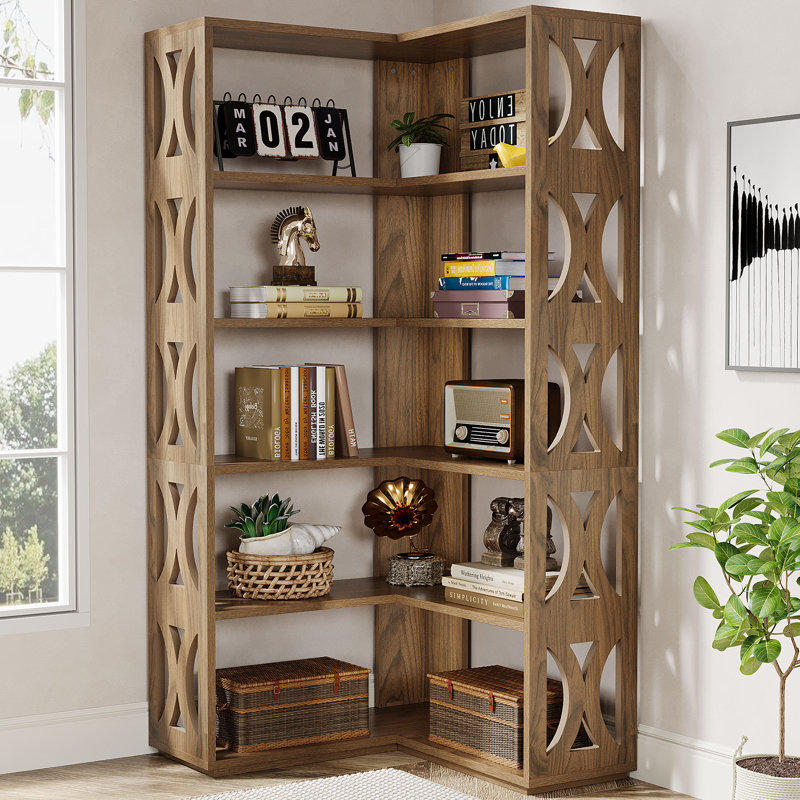 August Grove 66 Inch 5 Tier Corner Bookshelf Tall Corner Bookshelves For Living Room Bedroom Reviews Wayfair